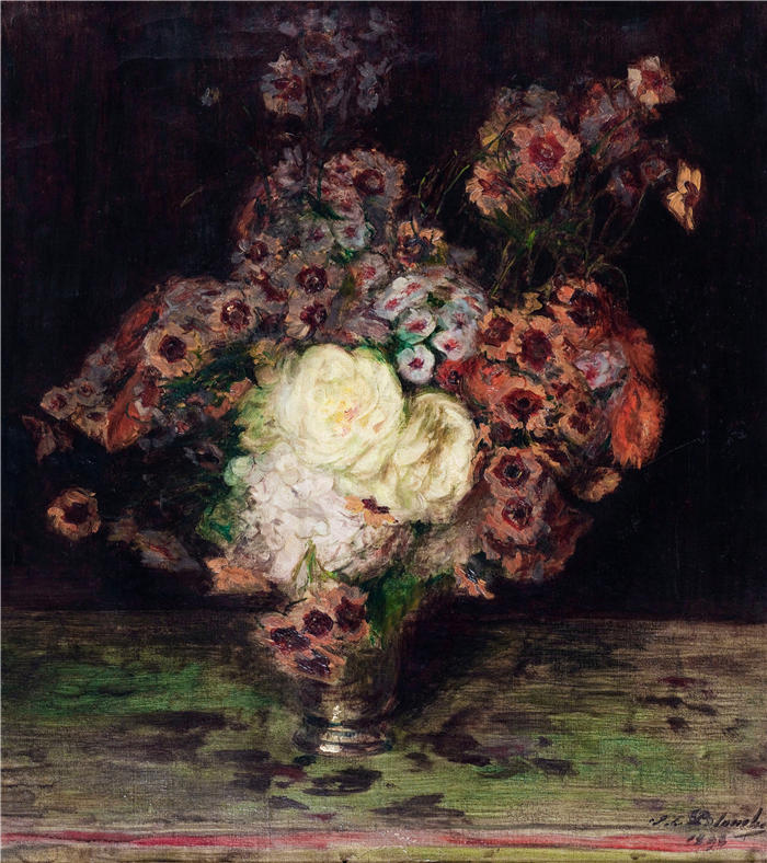 雅克-埃米尔·布兰奇（Jacques-Émile Blanche,法国画家）高清艺术作品-《花瓶里的花（1898）》