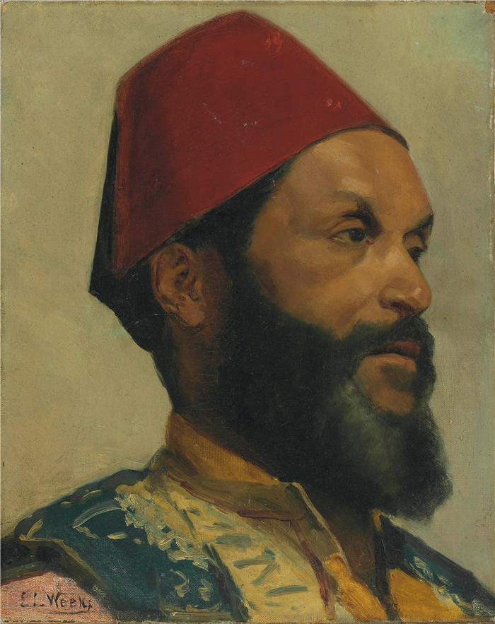 埃德温·洛德·韦克斯（Edwin Lord Weeks，美国画家）高清油画作品下载-《土耳其男子肖像（约 1892 年）》