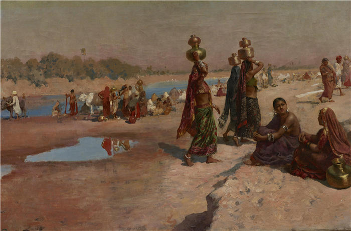 埃德温·洛德·韦克斯（Edwin Lord Weeks，美国画家）高清油画作品下载-《恒河运水船（约 1885 年）》