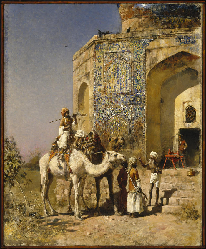 埃德温·洛德·韦克斯（Edwin Lord Weeks，美国画家）高清油画作品下载-《印度德里郊外的蓝色瓷砖老清真寺》