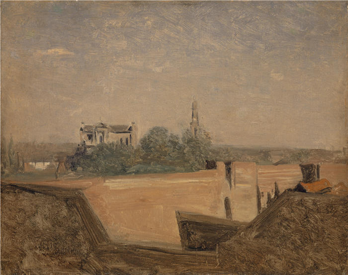 让·巴蒂斯特·卡米尔·柯罗(Jean-Baptiste-Camille Corot,法国画家)高清油画-《阿拉斯城墙 (1852)》