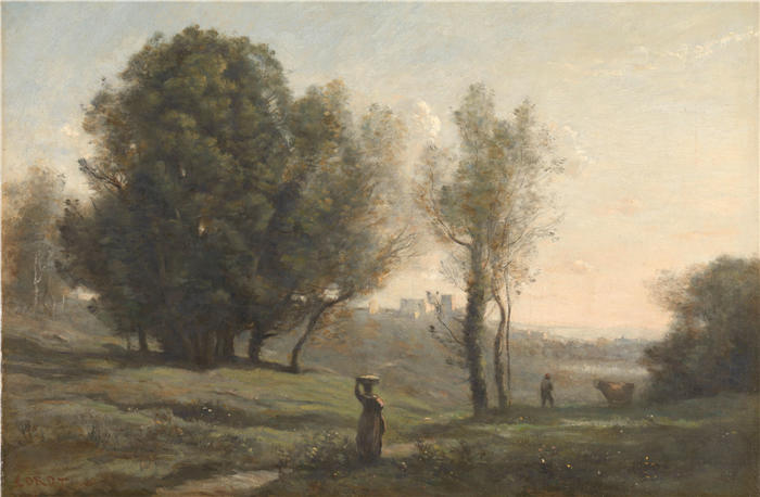 让·巴蒂斯特·卡米尔·柯罗(Jean-Baptiste-Camille Corot,法国画家)高清油画-《风景(约 1872 年)》