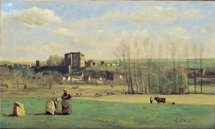 让·巴蒂斯特·卡米尔·柯罗(Jean-Baptiste-Camille Corot,法国画家)高清油画-《La Ferté-Milon 的风景》