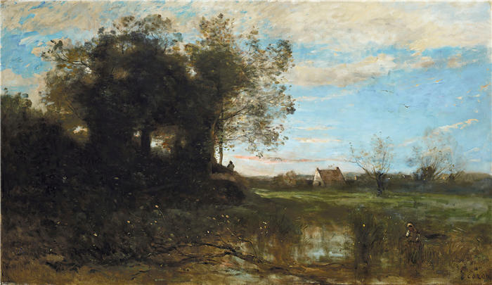 让·巴蒂斯特·卡米尔·柯罗(Jean-Baptiste-Camille Corot,法国画家)高清油画-《敦刻尔克沙丘纪念品(1872-1873)》