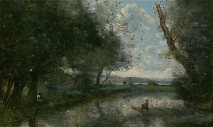 让·巴蒂斯特·卡米尔·柯罗(Jean-Baptiste-Camille Corot,法国画家)高清油画-《风景(1865-70)》