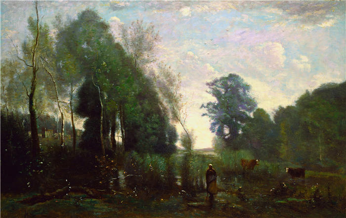 让·巴蒂斯特·卡米尔·柯罗（Jean-Baptiste-Camille Corot,法国画家）高清油画-《朦胧的早晨（约 1865 年）》