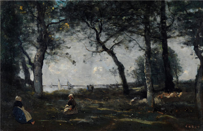 让·巴蒂斯特·卡米尔·柯罗(Jean-Baptiste-Camille Corot,法国画家)高清油画-《昂弗勒(1850-1870)》
