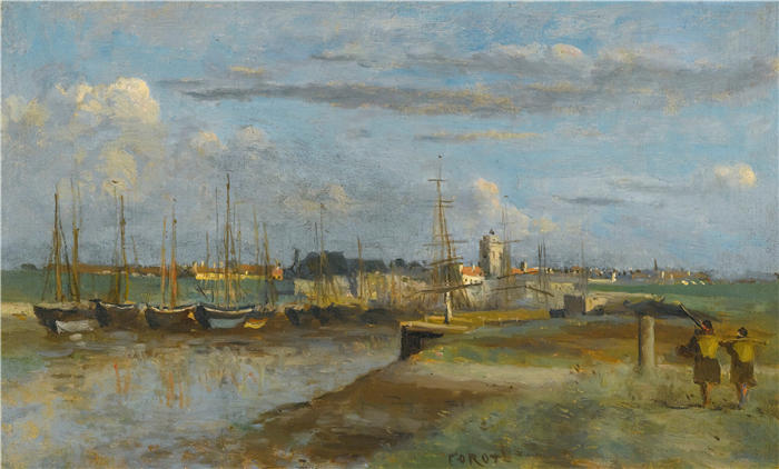 让·巴蒂斯特·卡米尔·柯罗(Jean-Baptiste-Camille Corot,法国画家)高清油画-《敦刻尔克;拉里埃港 (1857)》