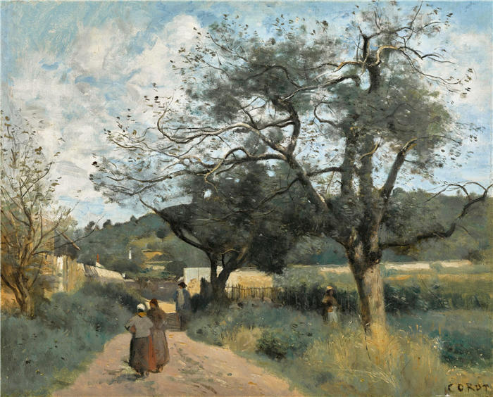 让·巴蒂斯特·卡米尔·柯罗(Jean-Baptiste-Camille Corot,法国画家)高清油画-《马库锡,穿过田野》