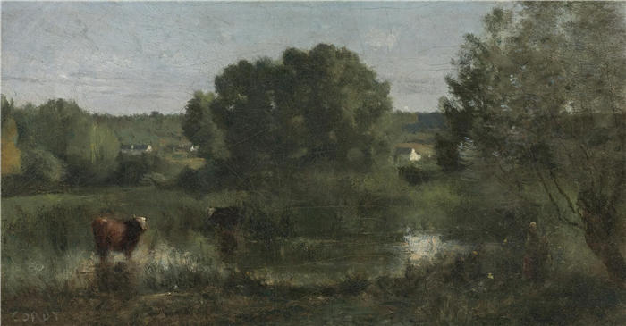 让·巴蒂斯特·卡米尔·柯罗(Jean-Baptiste-Camille Corot,法国画家)高清油画-《马库锡,奶牛池》