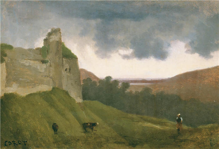 让·巴蒂斯特·卡米尔·柯罗(Jean-Baptiste-Camille Corot,法国画家)高清油画-《阿尔克斯,城堡废墟》