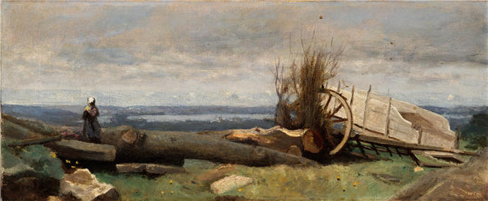 让·巴蒂斯特·卡米尔·柯罗(Jean-Baptiste-Camille Corot,法国画家)高清油画-《拉博斯平原(约 1840–45 年)》