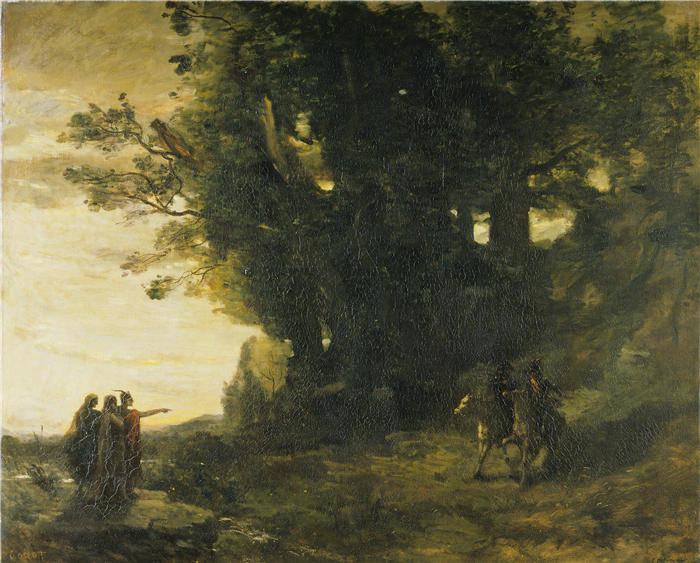 让·巴蒂斯特·卡米尔·柯罗(Jean-Baptiste-Camille Corot,法国画家)高清油画-《麦克白风景》