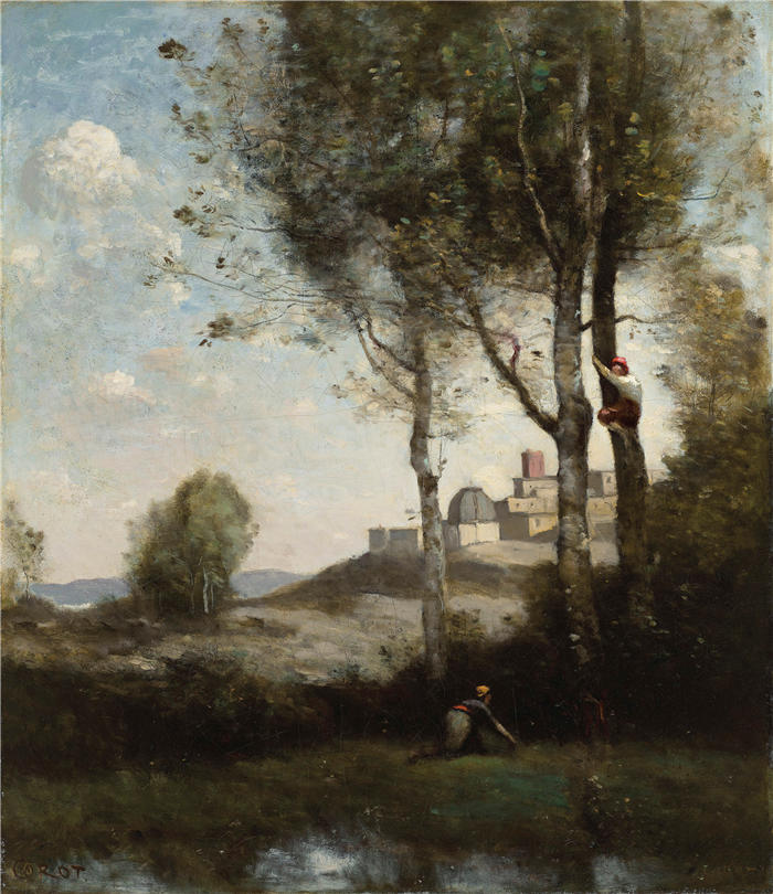 让·巴蒂斯特·卡米尔·柯罗(Jean-Baptiste-Camille Corot,法国画家)高清油画-《Les Dénicheurs Toscans(大约 1855-1865 年)》
