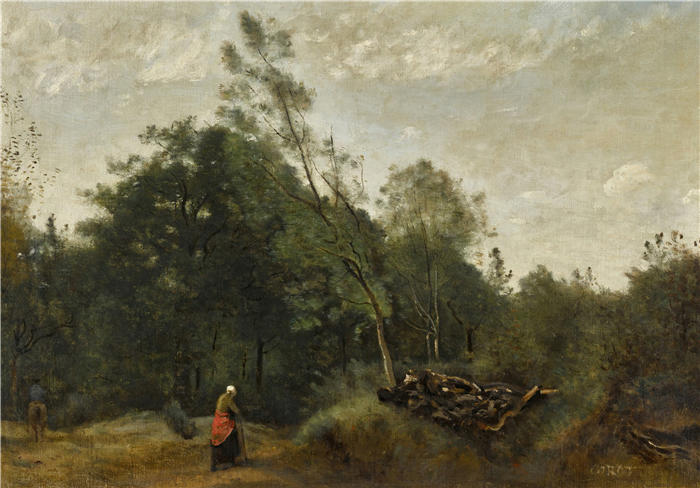 让·巴蒂斯特·卡米尔·柯罗(Jean-Baptiste-Camille Corot,法国画家)高清油画-《豪华轿车木质边缘》