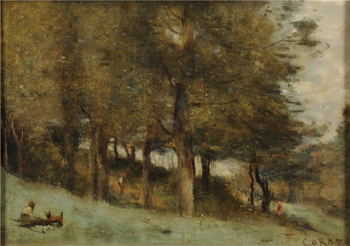 让·巴蒂斯特·卡米尔·柯罗(Jean-Baptiste-Camille Corot,法国画家)高清油画-《灌木丛(1)》