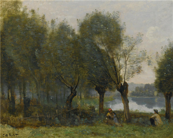 让·巴蒂斯特·卡米尔·柯罗(Jean-Baptiste-Camille Corot,法国画家)高清油画-《蒙杰伦·索莱在水边》