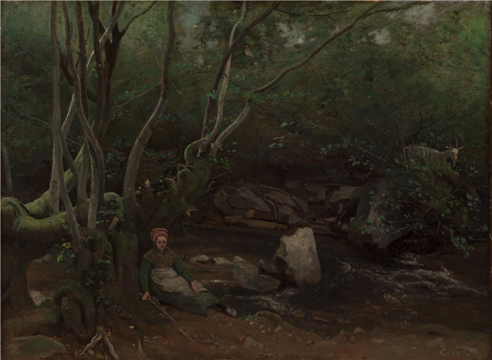 让·巴蒂斯特·卡米尔·柯罗(Jean-Baptiste-Camille Corot,法国画家)高清油画-《洛姆斯山羊姑娘》