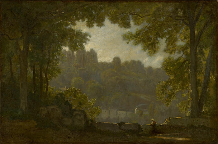 让·巴蒂斯特·卡米尔·柯罗(Jean-Baptiste-Camille Corot,法国画家)高清油画-《森林景观(19世纪)》