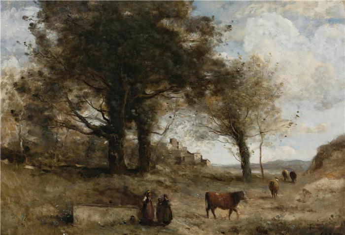 让·巴蒂斯特·卡米尔·柯罗(Jean-Baptiste-Camille Corot,法国画家)高清油画-《喷泉度假》