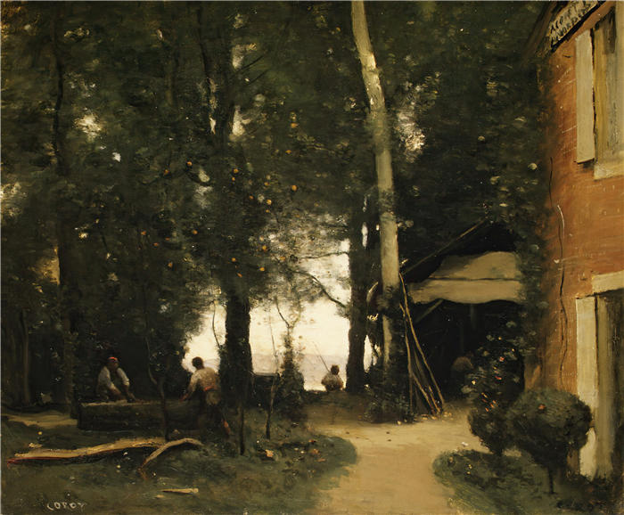 让·巴蒂斯特·卡米尔·柯罗(Jean-Baptiste-Camille Corot,法国画家)高清油画-《塞纳河畔(约 1865-70 年)》