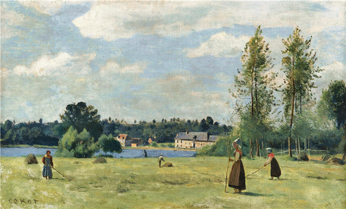 让·巴蒂斯特·卡米尔·柯罗(Jean-Baptiste-Camille Corot,法国画家)高清油画-《农民劳作》