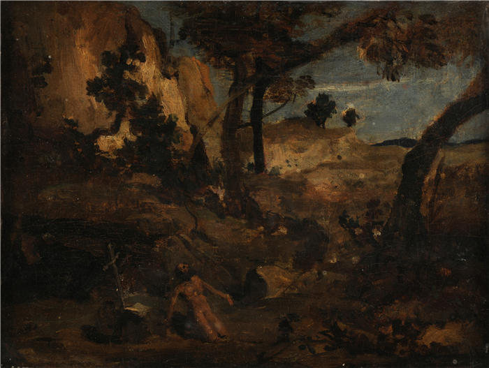 让·巴蒂斯特·卡米尔·柯罗(Jean-Baptiste-Camille Corot,法国画家)高清油画-《圣杰罗姆(1837年后)》