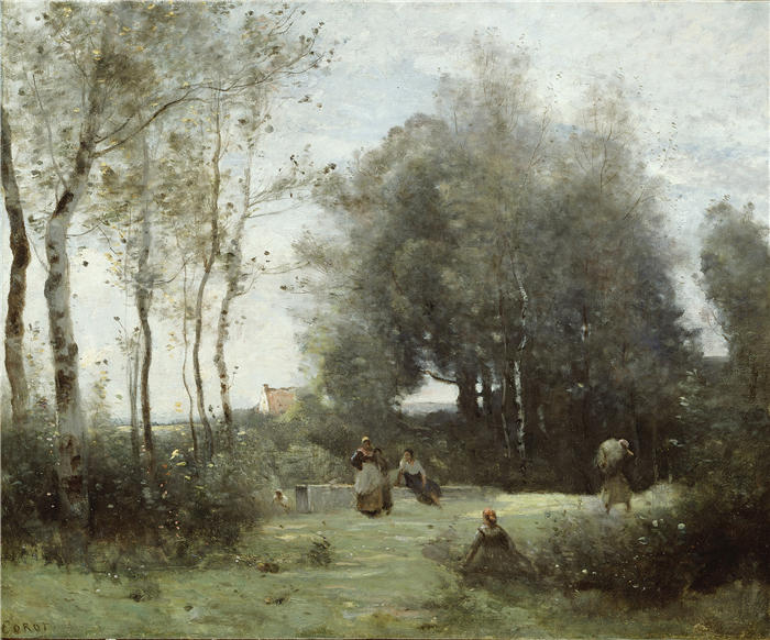 让·巴蒂斯特·卡米尔·柯罗(Jean-Baptiste-Camille Corot,法国画家)高清油画-《幽会桥(1871)》