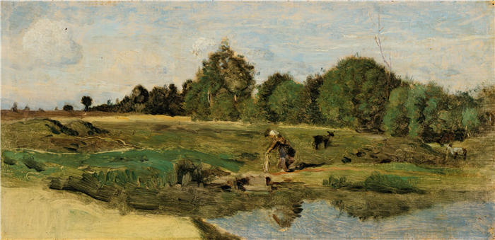 让·巴蒂斯特·卡米尔·柯罗(Jean-Baptiste-Camille Corot,法国画家)高清油画-《萨特的牧场》