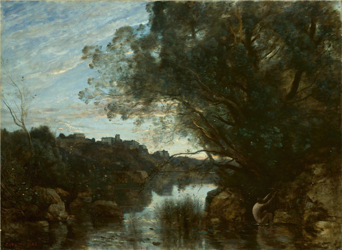 让·巴蒂斯特·卡米尔·柯罗(Jean-Baptiste-Camille Corot,法国画家)高清油画-《内米湖周边(1865 年)》