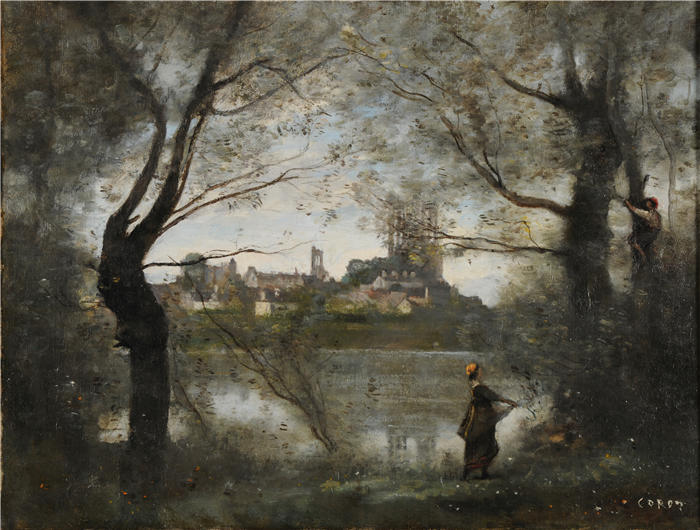 让·巴蒂斯特·卡米尔·柯罗(Jean-Baptiste-Camille Corot,法国画家)高清油画-《螳螂(晚上)(约1865年)》