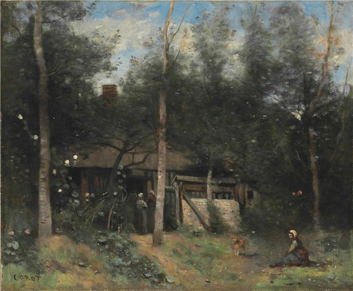 让·巴蒂斯特·卡米尔·柯罗（Jean-Baptiste-Camille Corot,法国画家）高清油画-《诺曼底接骨木茬》