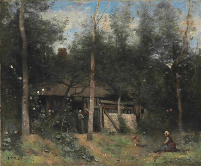 让·巴蒂斯特·卡米尔·柯罗(Jean-Baptiste-Camille Corot,法国画家)高清油画-《诺曼底接骨木茬》