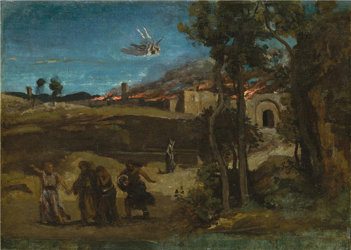 让·巴蒂斯特·卡米尔·柯罗(Jean-Baptiste-Camille Corot,法国画家)高清油画-《所多玛城的毁灭(1843 年)》