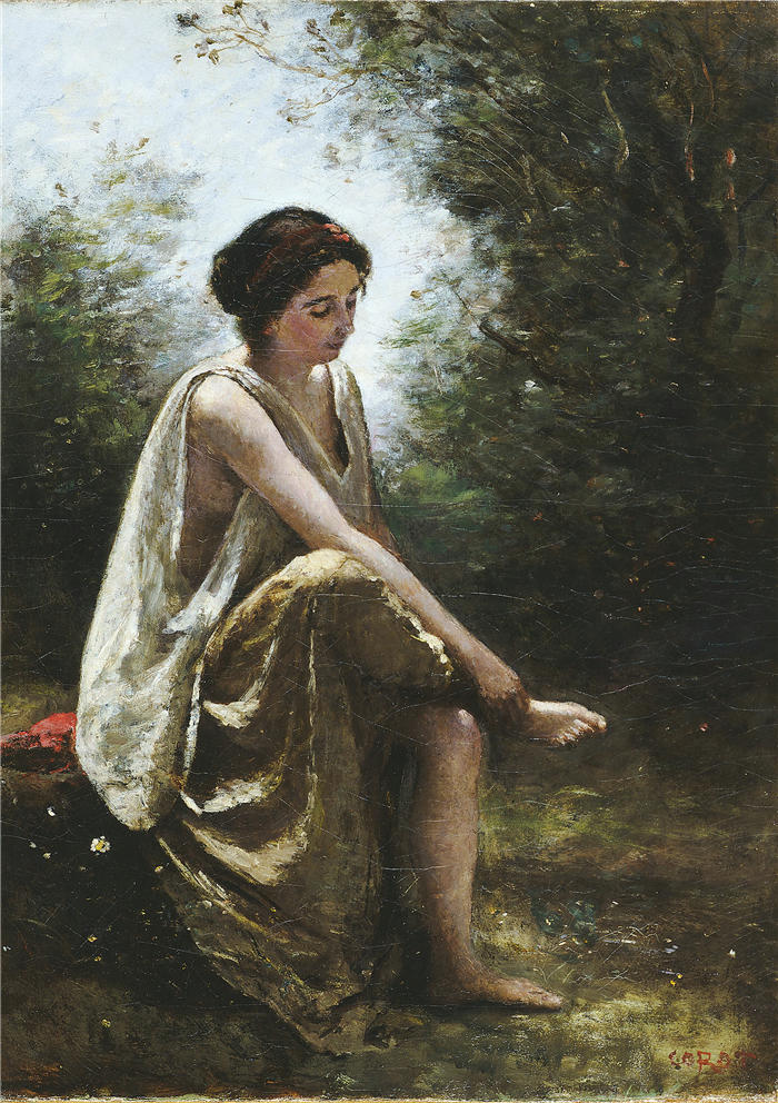 让·巴蒂斯特·卡米尔·柯罗(Jean-Baptiste-Camille Corot,法国画家)高清油画-《受伤的欧律狄刻 (1868-70)》