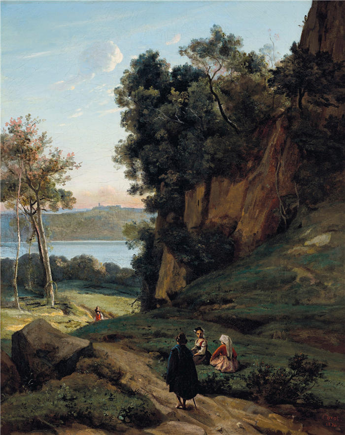 让·巴蒂斯特·卡米尔·柯罗(Jean-Baptiste-Camille Corot,法国画家)高清油画-《意大利人 D'Albano (1834)》