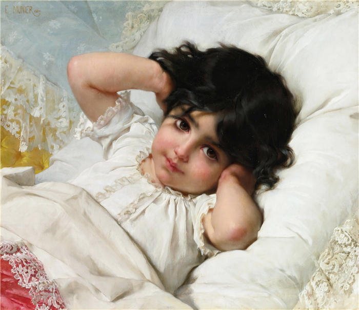 埃米尔·穆尼尔(Émile Munier,法国画家)高清油画作品-《 玛丽·路易斯的肖像(1880 年)》