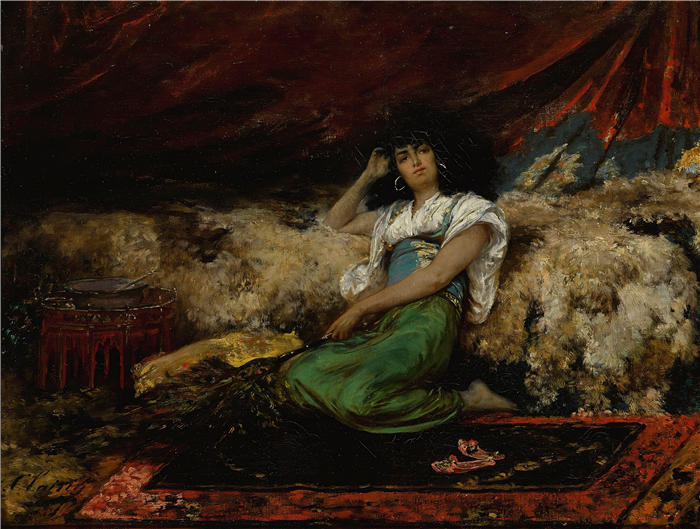 法国画家乔治·朱尔斯·维克多·克莱林(Georges Jules Victor Clairin)高清作品-《孔雀扇》
