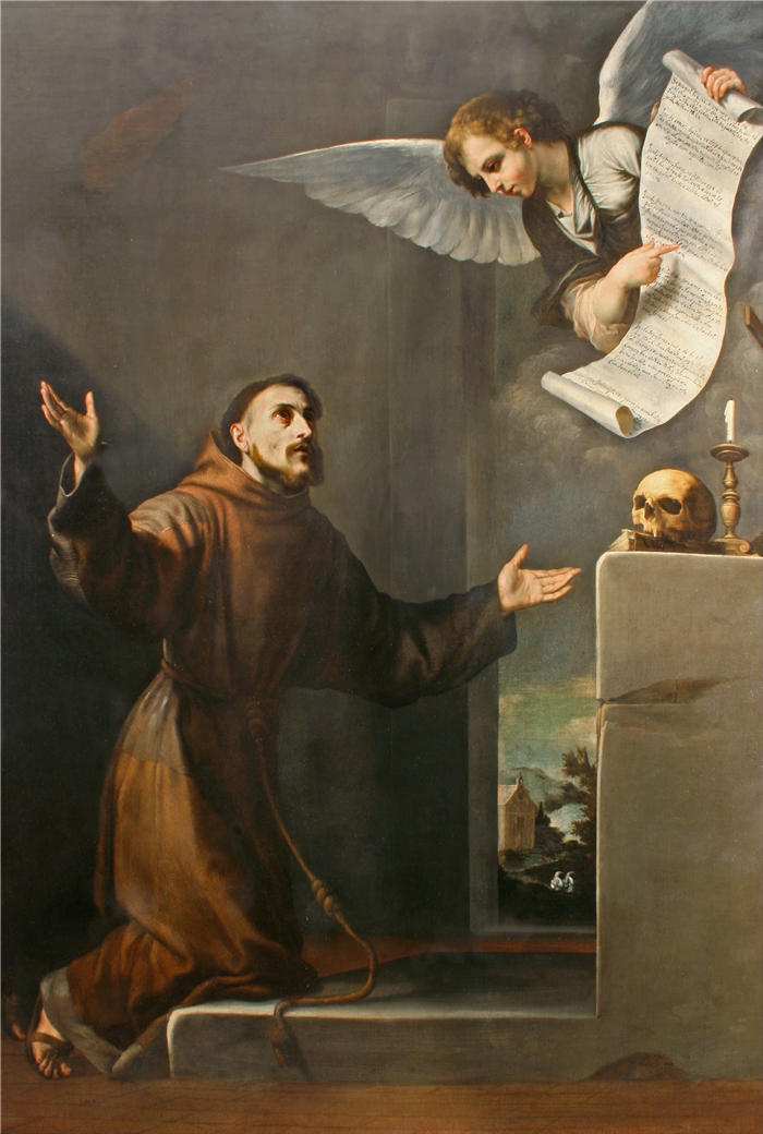 胡塞佩·德·里贝拉（Jusepe de Ribera，西班牙画家）高清作品-《圣弗朗西斯从天使那里获得七项特权》