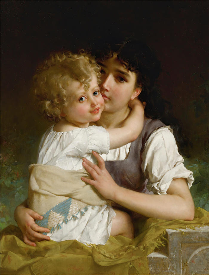 埃米尔·穆尼尔(Émile Munier，法国画家)高清油画作品-《 母爱 (1881)》