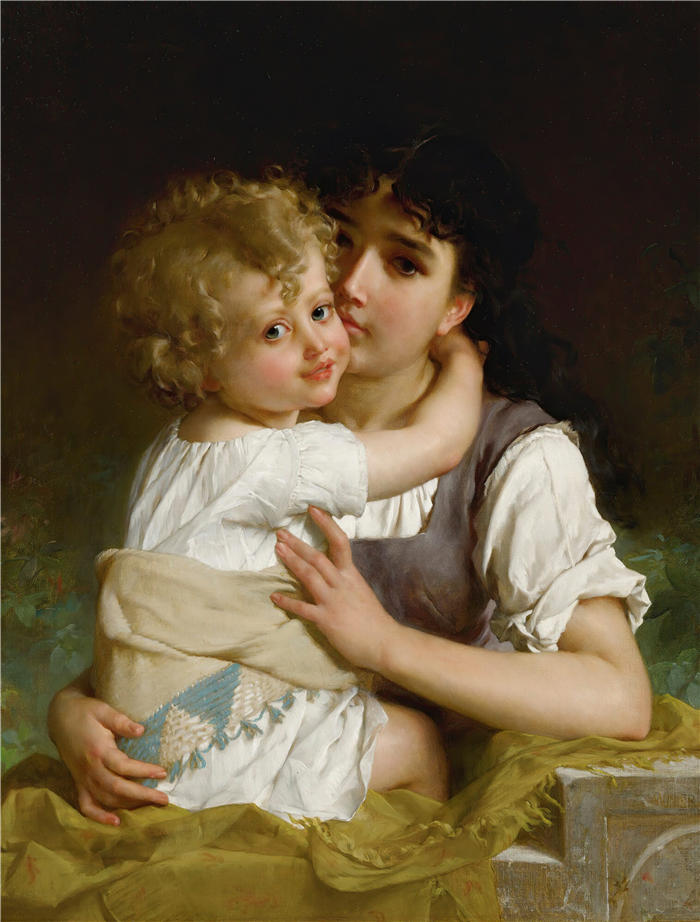 埃米尔·穆尼尔(Émile Munier,法国画家)高清油画作品-《 母爱 (1881)》