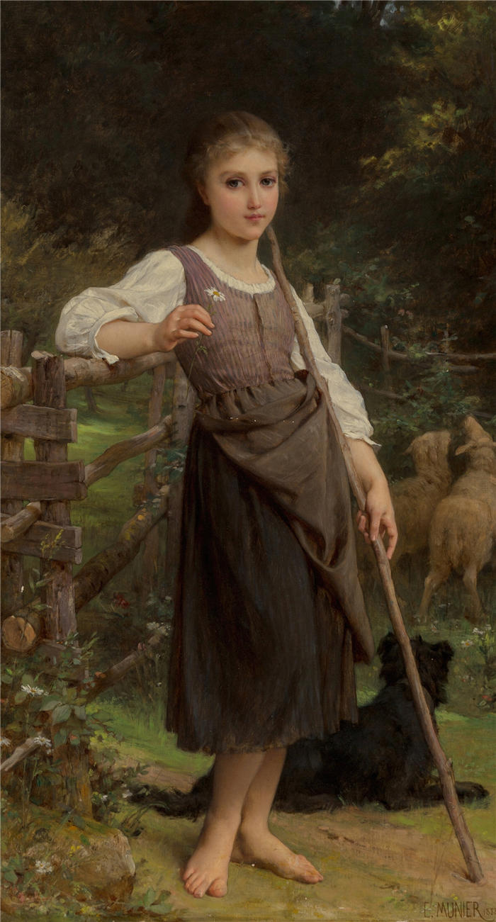 埃米尔·穆尼尔(Émile Munier,法国画家)高清油画作品-《 牧羊女 (1888)》