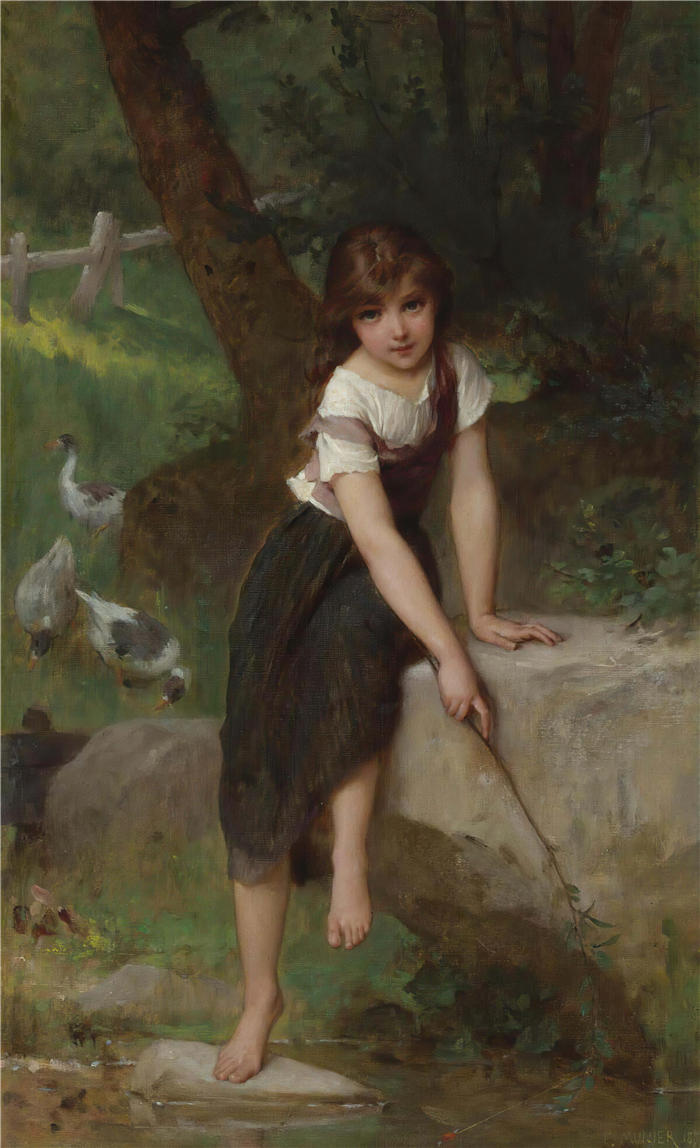 埃米尔·穆尼尔(Émile Munier，法国画家)高清油画作品-《 鹅女 (1893)》