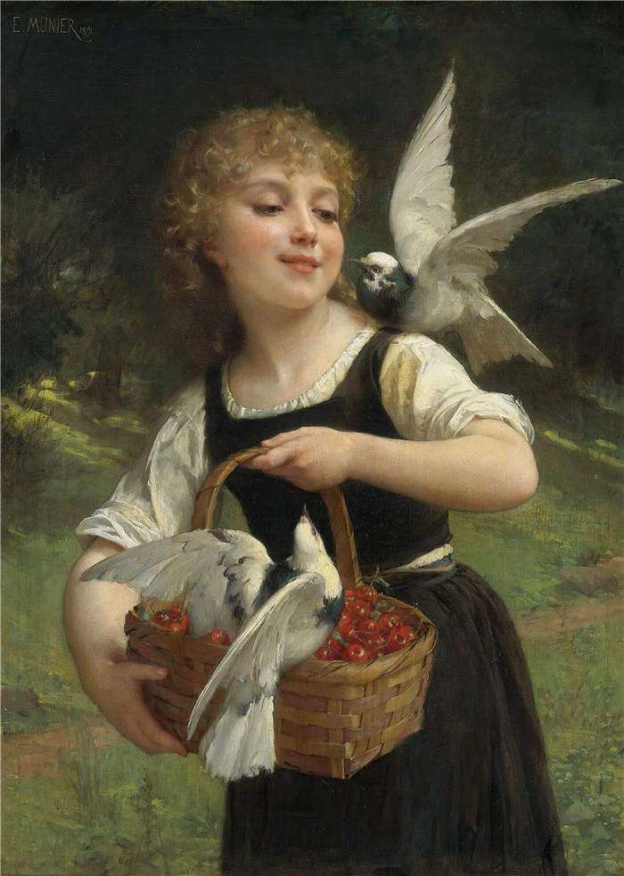 埃米尔·穆尼尔(Émile Munier,法国画家)高清油画作品-《 爱的使者 (1891)》