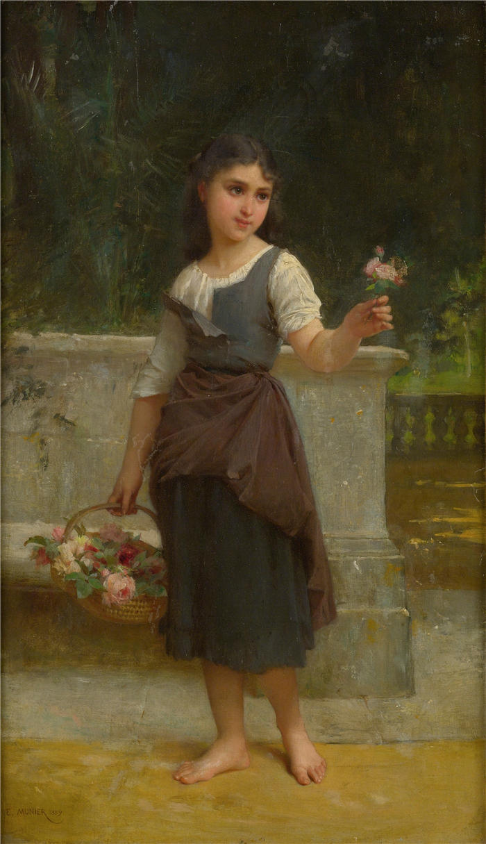 埃米尔·穆尼尔(Émile Munier，法国画家)高清油画作品-《 花童 (1889)》
