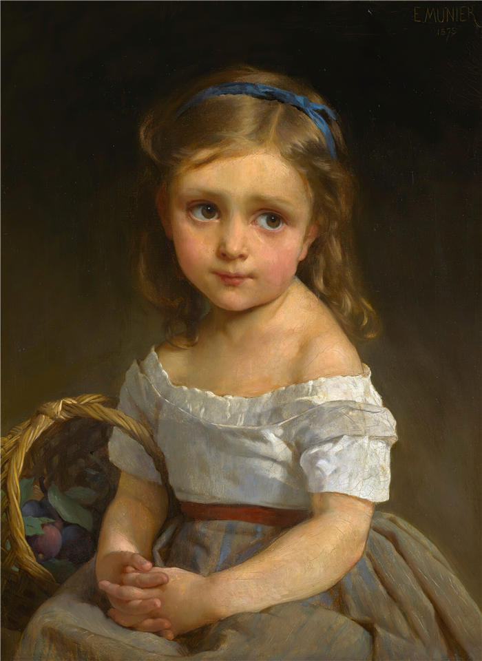 埃米尔·穆尼尔(Émile Munier，法国画家)高清油画作品-《 一篮李子的女孩 (1875)》