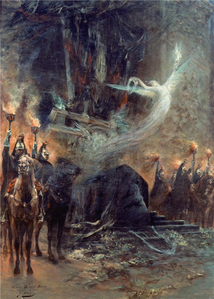 法国画家乔治·朱尔斯·维克多·克莱林(Georges Jules Victor Clairin)高清作品-《维克多·雨果的葬礼——凯旋门下的守夜(1885年)》