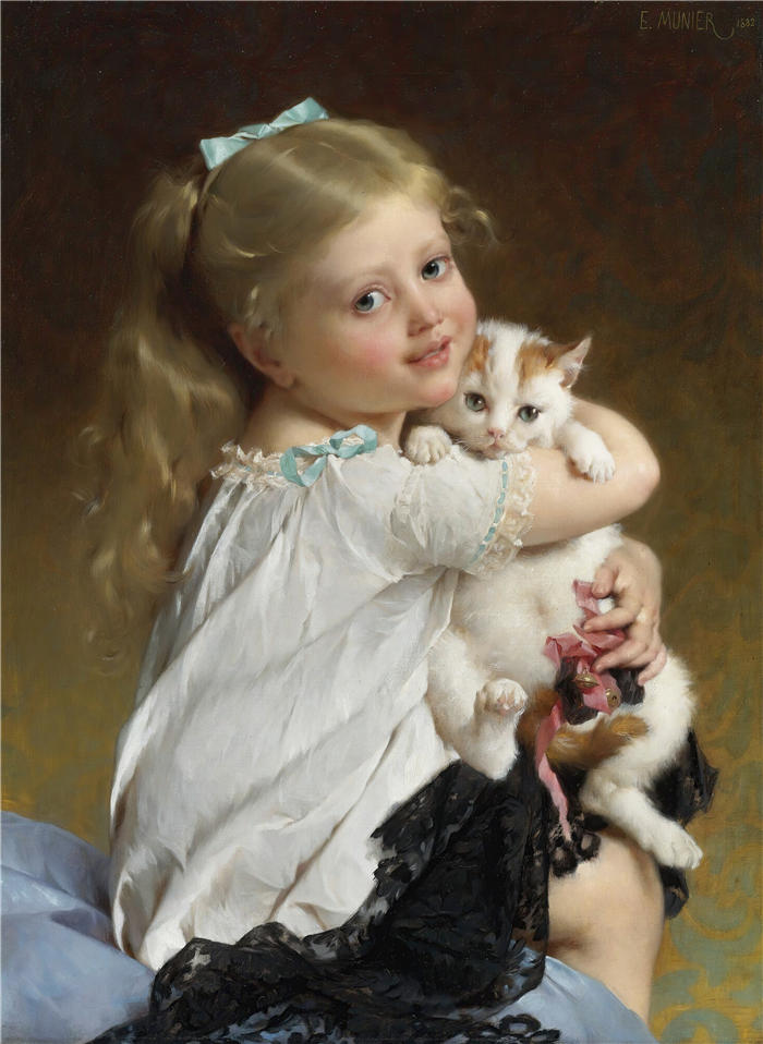 埃米尔·穆尼尔(Émile Munier,法国画家)高清油画作品-《 她最好的朋友 (1882)》