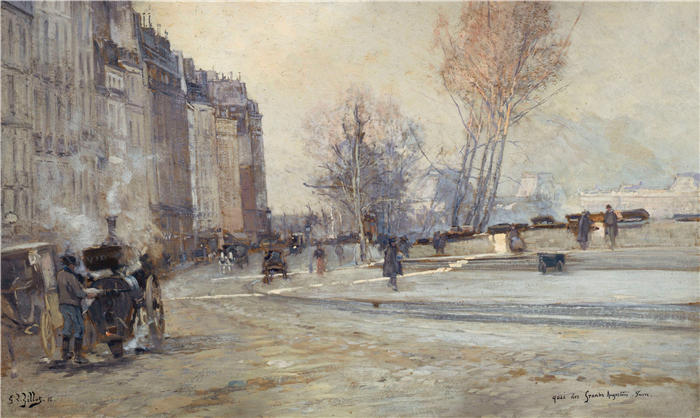 法国画家乔治·朱尔斯·维克多·克莱林（Georges Jules Victor Clairin）高清作品-《大奥古斯丁码头（1901年）.jpg》