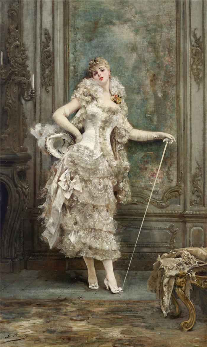 法国画家乔治·朱尔斯·维克多·克莱林（Georges Jules Victor Clairin）高清作品-《Frou Frou（大约 1882 年）》